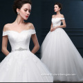 Custom Made White Off Shoulder Crystal Beaded Ball Gown White Tulle Wedding Dress